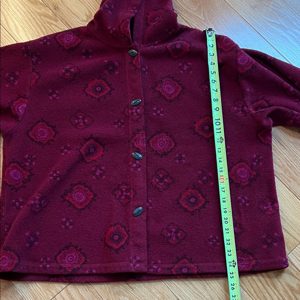 Sigrid Olsen Burgundy fleece jacket with unique buttons size large oversized - Picture 7 of 9